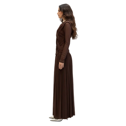 PINKAPPLE DRESSES CHICAGO Brown Draped Long-Sleeve Maxi Dress