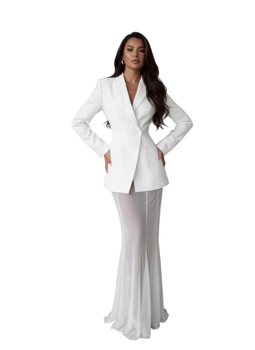 PINKAPPLE DRESSES ERIN Tailored Blazer and Wide-Leg Sheer Pants WHITE