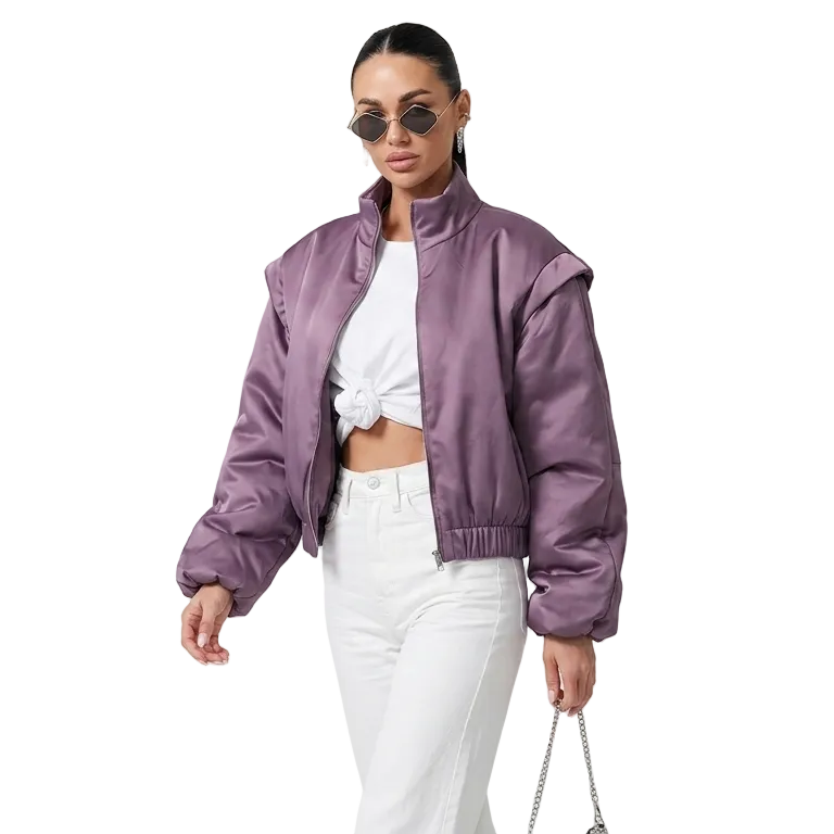 Women Puffer Jacket | Bomber Jacket | Short Jacket | Long Sleeve | Cropped
