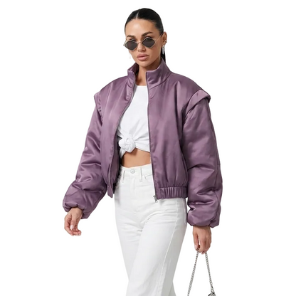 Women Puffer Jacket | Bomber Jacket | Short Jacket | Long Sleeve | Cropped