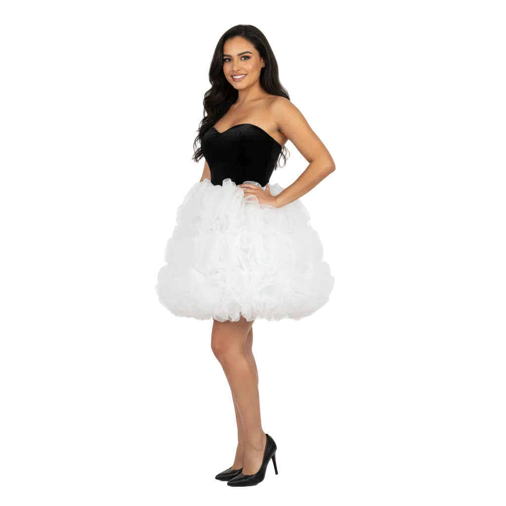 PINKAPPLE DRESSES PINA Strapless Velvet Mini Dress with Floral Tulle Skirt