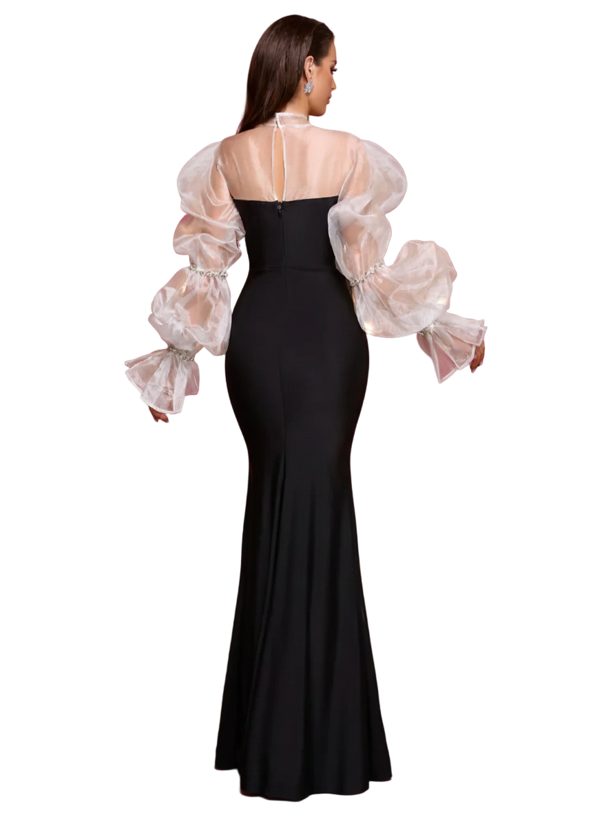 TERRI Crystals Embellished Puff Sleeve Maxi Dress