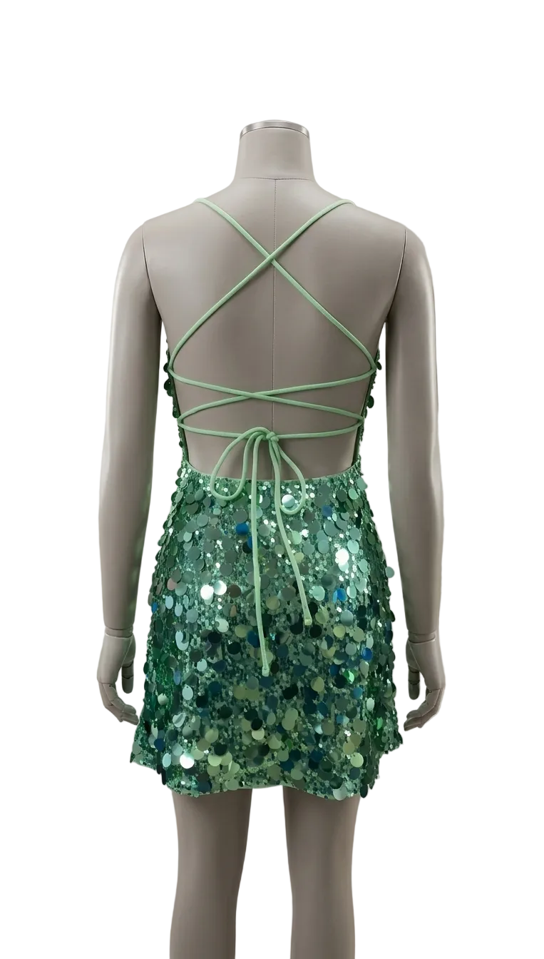 Women Sequin Glitter Evening Party Mini Dress | Slim | Sleeveless | Backless