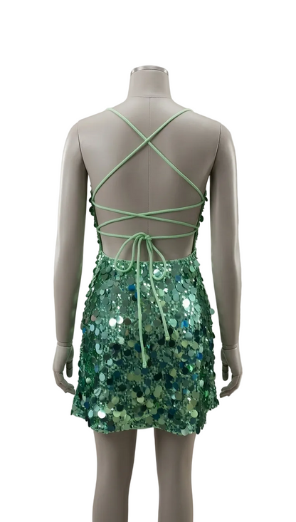 Women Sequin Glitter Evening Party Mini Dress | Slim | Sleeveless | Backless