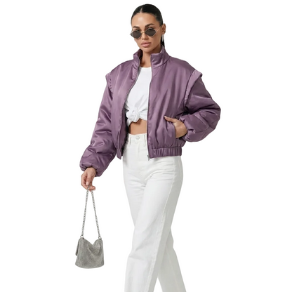 Women Puffer Jacket | Bomber Jacket | Short Jacket | Long Sleeve | Cropped