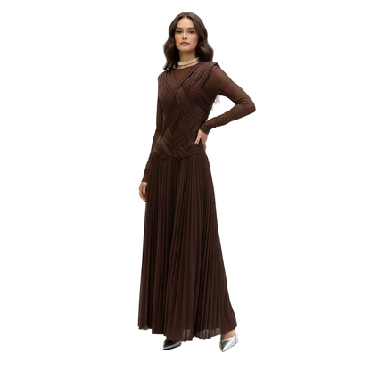 PINKAPPLE DRESSES CHICAGO Brown Draped Long-Sleeve Maxi Dress