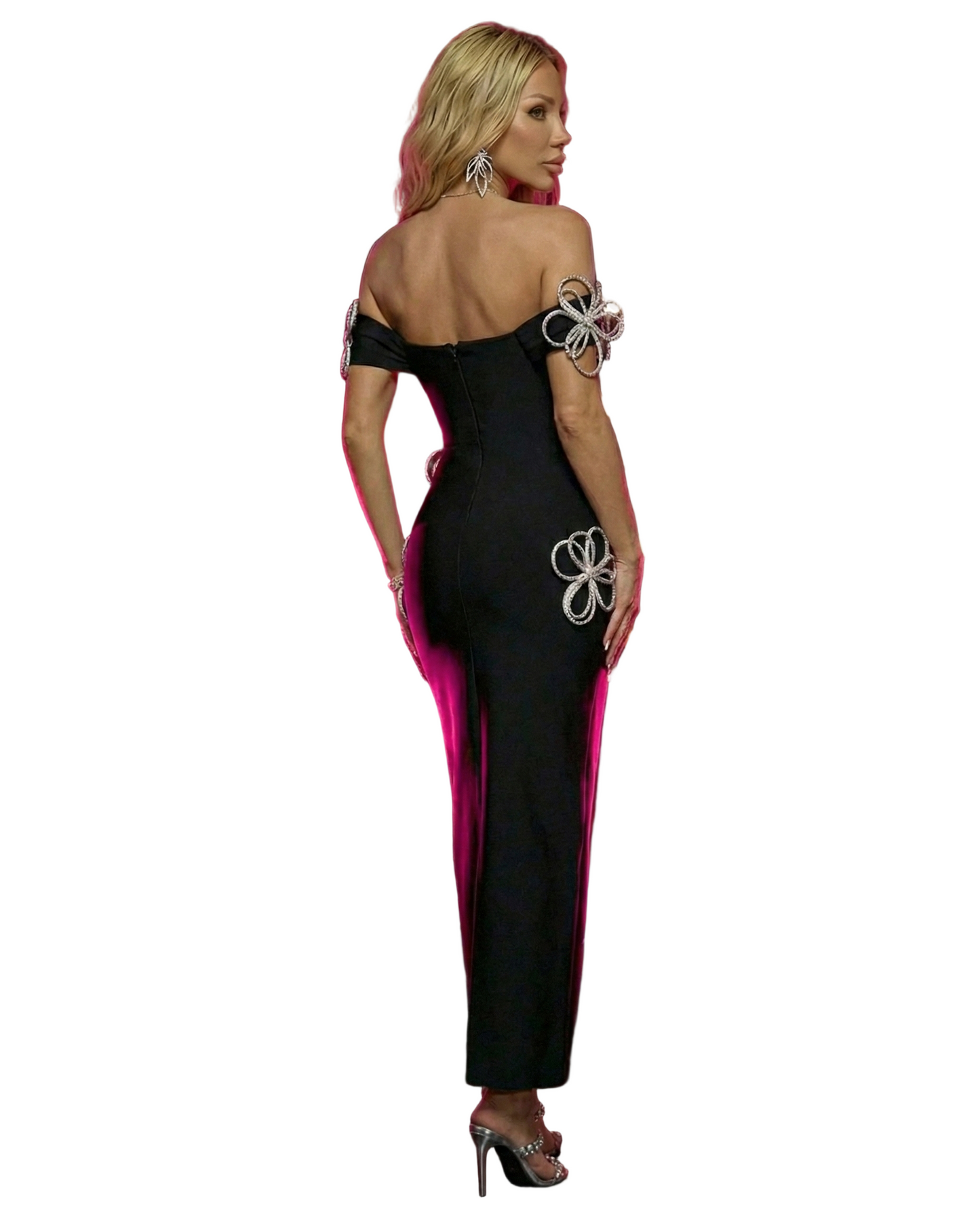 EVELINA Big Metal Flowers Maxi Bandage Dress