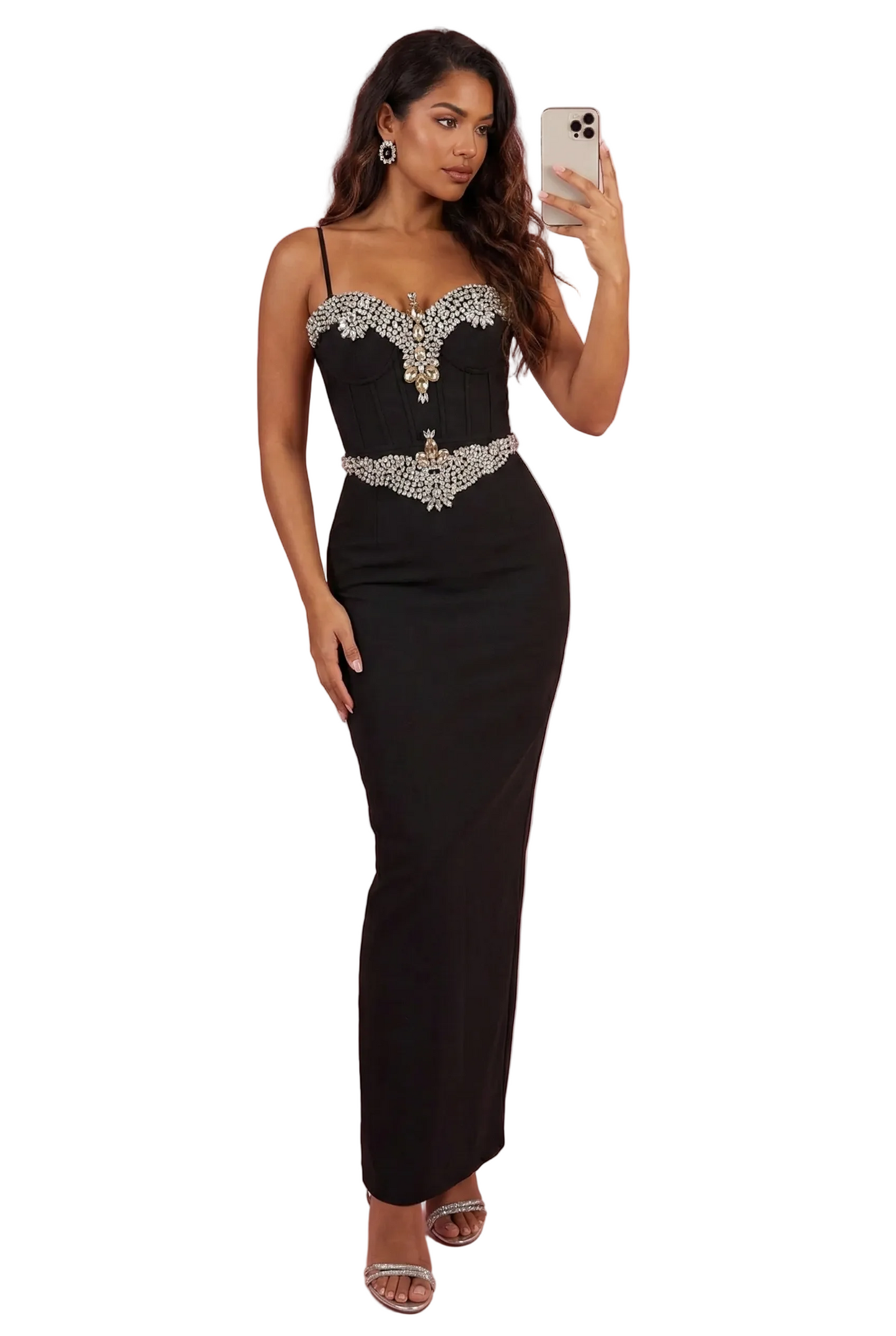 BEDOLA Crystals Corset Maxi Bandage Dress BLACK