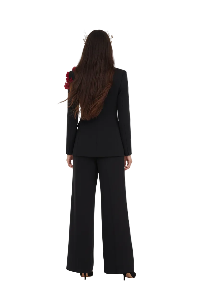 DORA Jacket & Wide-Leg Pants Set with Floral Appliqué