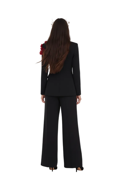 DORA Jacket & Wide-Leg Pants Set with Floral Appliqué