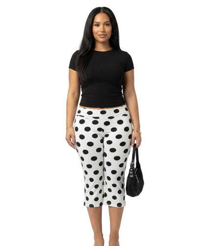 Women Low Rise Capri Trousers | Polka Dot Print Pants | Y2K | Slim Fit