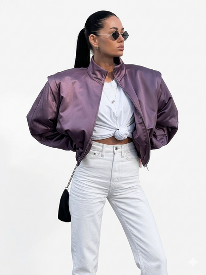 Women Puffer Jacket | Bomber Jacket | Short Jacket | Long Sleeve | Cropped