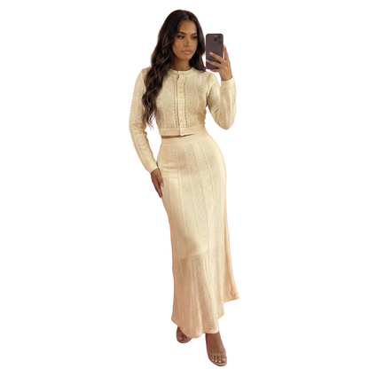 ALID Knit Sweater and Maxi Skit Set NUDE