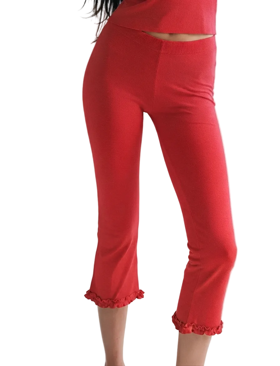 Women Vintage Capri Pants | Y2K | High Waist Trousers | Ruffled Hem