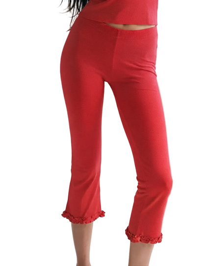 Women Vintage Capri Pants | Y2K | High Waist Trousers | Ruffled Hem