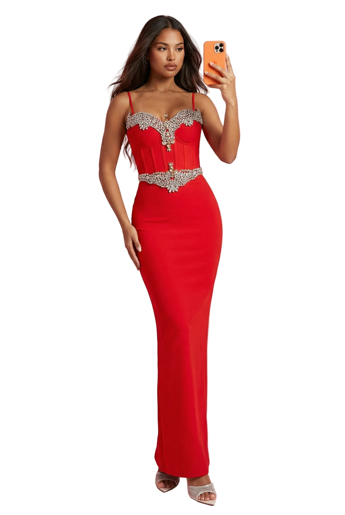 BEDOLA Crystals Corset Maxi Bandage Dress RED