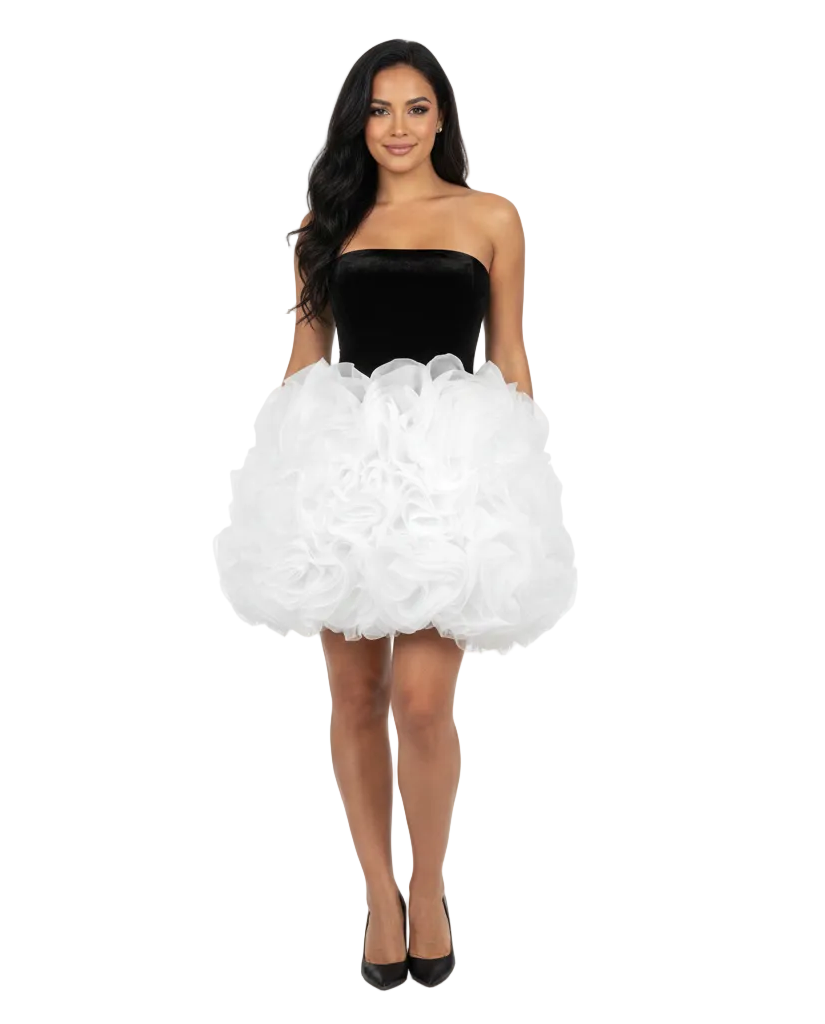 PINKAPPLE DRESSES PINA Strapless Velvet Mini Dress with Floral Tulle Skirt