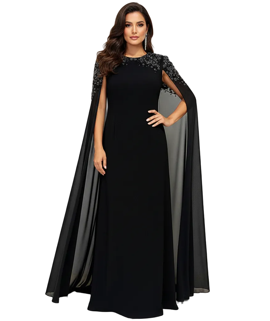 PINKAPPLE DRESSES INEZ Luxury Black Embellished Shoulder Maxi Dress