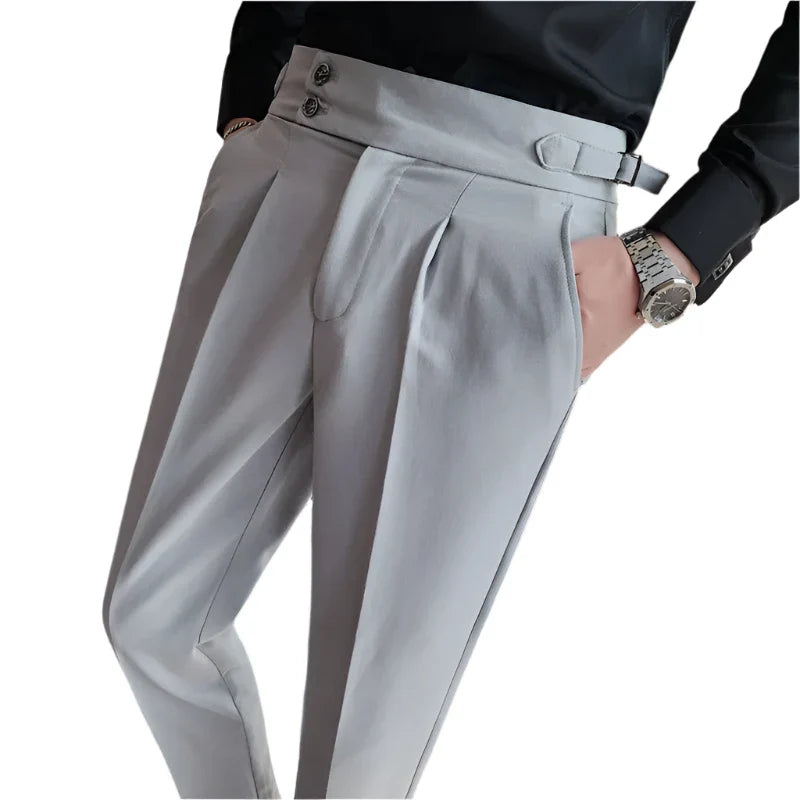 Men High Waisted Vintage Pants | Men Old Money Formal Pants | Formal Office Suit Pants Grey
