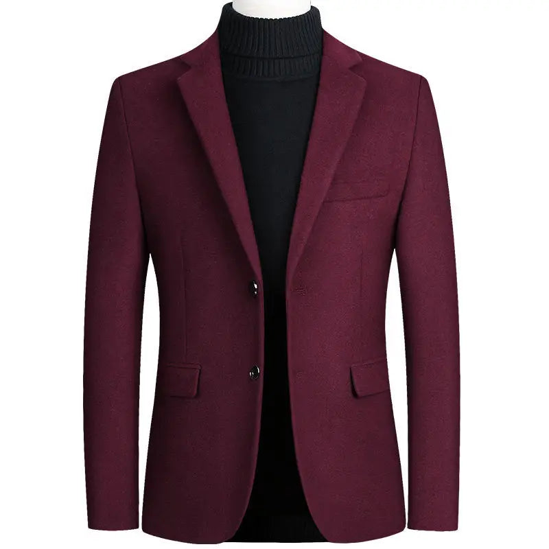 Wool Blazer Men | Business Casual Winter Wedding Suit Coat Wine Red