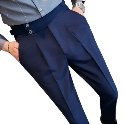 Men High Waisted Vintage Pants | Men Old Money Formal Pants | Formal Office Suit Pants Navy blue