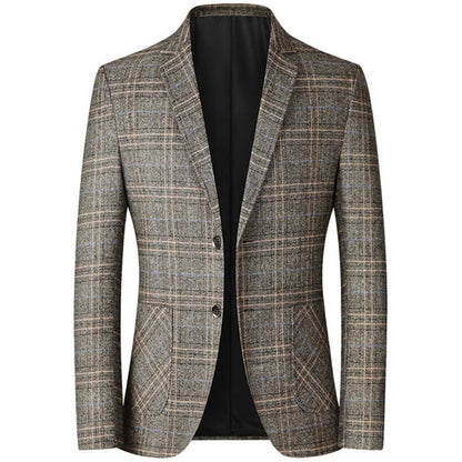 Men Slim Fit Blazer | British Plaid Formal Suit Jacket | Wedding Business Casual Blazer Light Brown