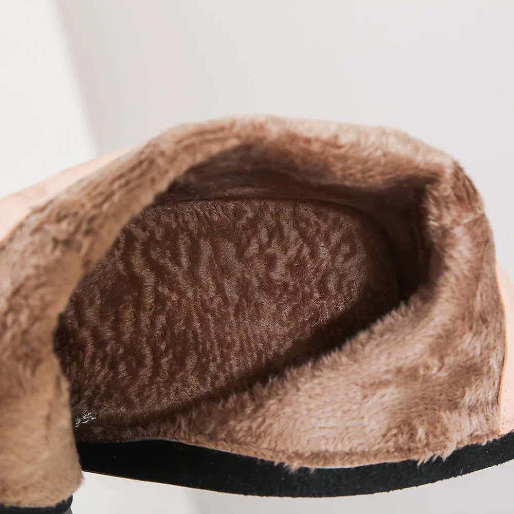 Women Plush Cowgirl Boots | Leather Ankle Boots | Chelsea Boots | Cossacks | Pointy Toe Wedge Heel