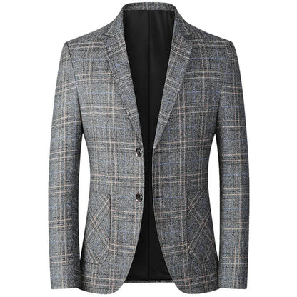 Men Slim Fit Blazer | British Plaid Formal Suit Jacket | Wedding Business Casual Blazer Grey