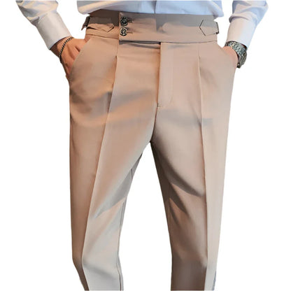 Men High Waisted Vintage Pants | Men Old Money Formal Pants | Formal Office Suit Pants coffee