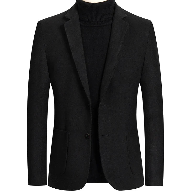Wool Blazer Men | Business Casual Winter Wedding Suit Coat Black