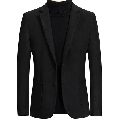 Wool Blazer Men | Business Casual Winter Wedding Suit Coat Black