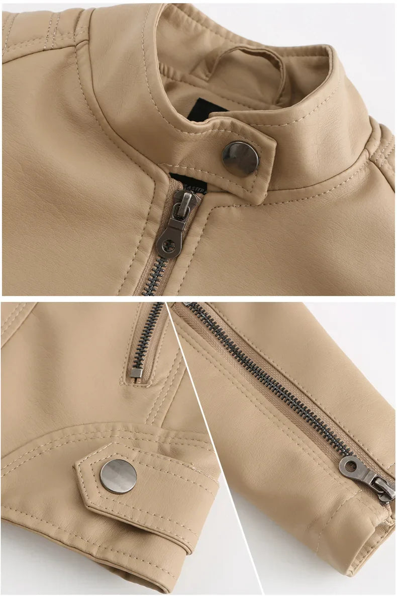 Women Leather Jacket | Stand-up Collar Motor Biker Jacket