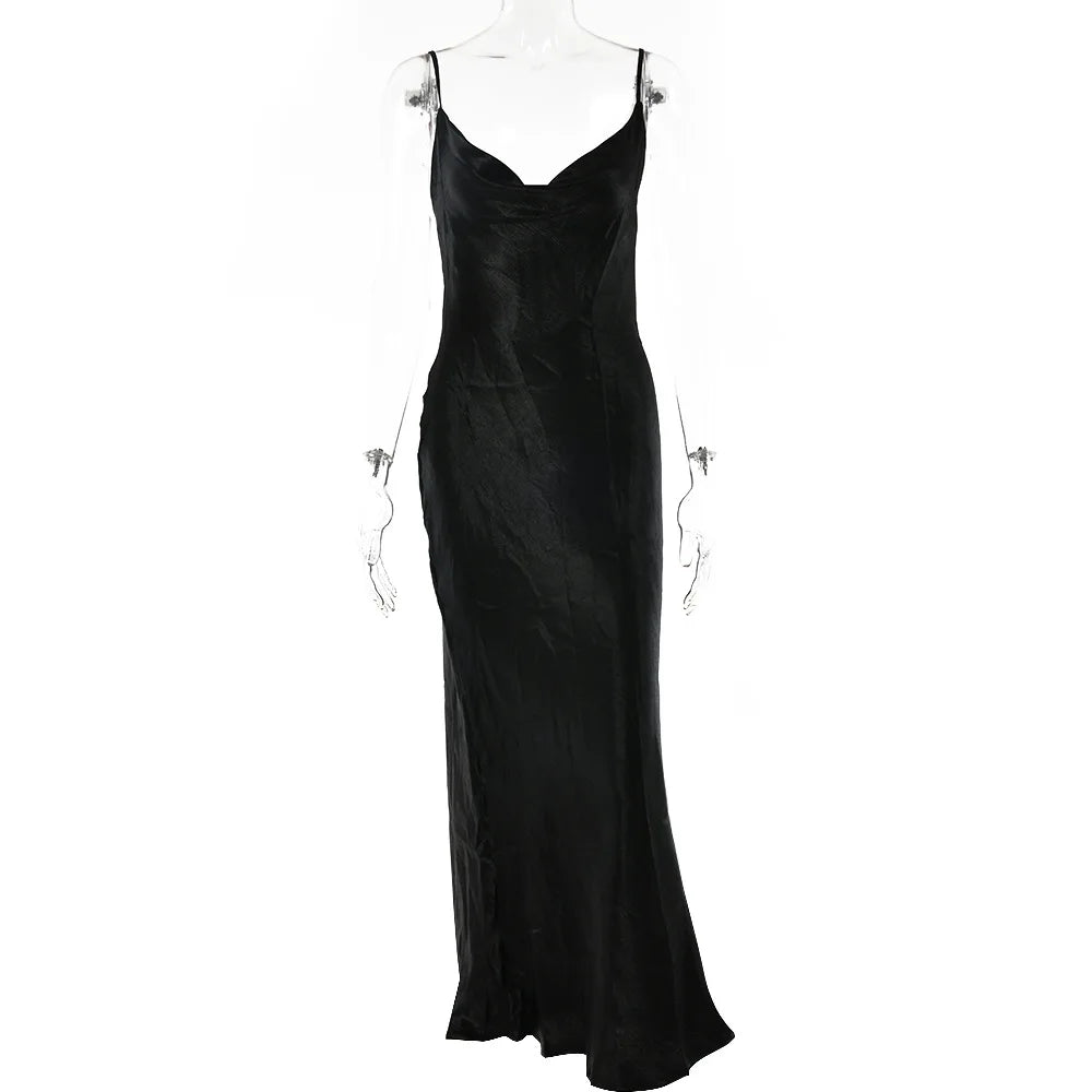 Satin Backless Dress | Long Elegant Trumpet Bodycon Dress | Spaghetti Strap Dress | Maxi Dress black