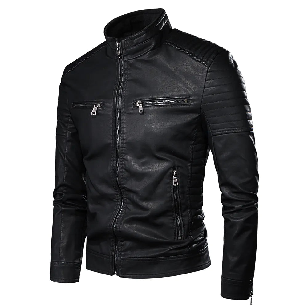 Men Casual Vintage Leather Jacket | Motor Biker Pocket Jacket