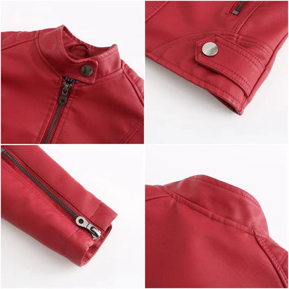 Women Leather Jacket | Stand-up Collar Motor Biker Jacket