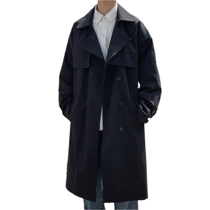 Trench Coat Male Streetwear | Business Casual Loose Long Overcoat | Windbreaker Trench Coat Black