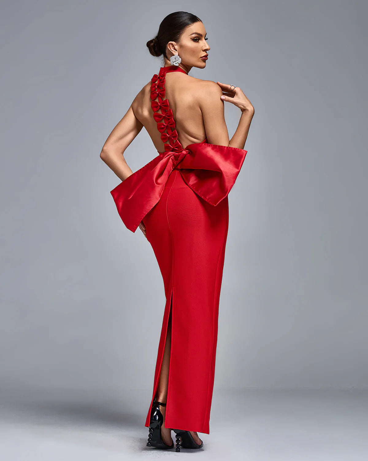 HERONE Huge Bow Split Bandage Maxi Dress