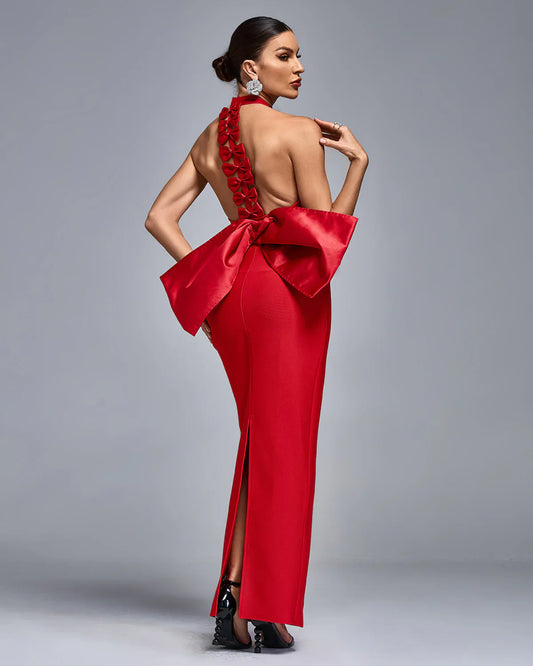 HERONE Huge Bow Split Bandage Maxi Dress