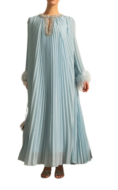 HIRA Feathers Maxi Dress BLUE