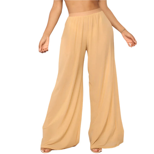 Women Boho Wide Leg Trousers | High Waist | Beach Trousers | Mesh Sheer Pants | See Through
