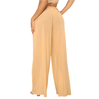 Women Boho Wide Leg Trousers | High Waist | Beach Trousers | Mesh Sheer Pants | See Through Yellow