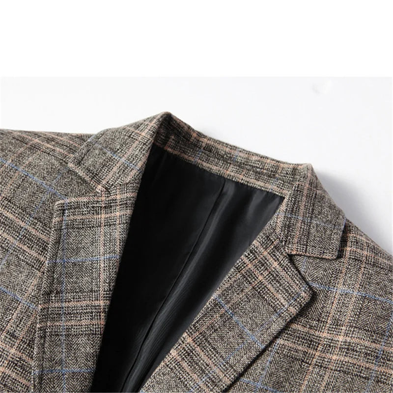 Men Slim Fit Blazer | British Plaid Formal Suit Jacket | Wedding Business Casual Blazer