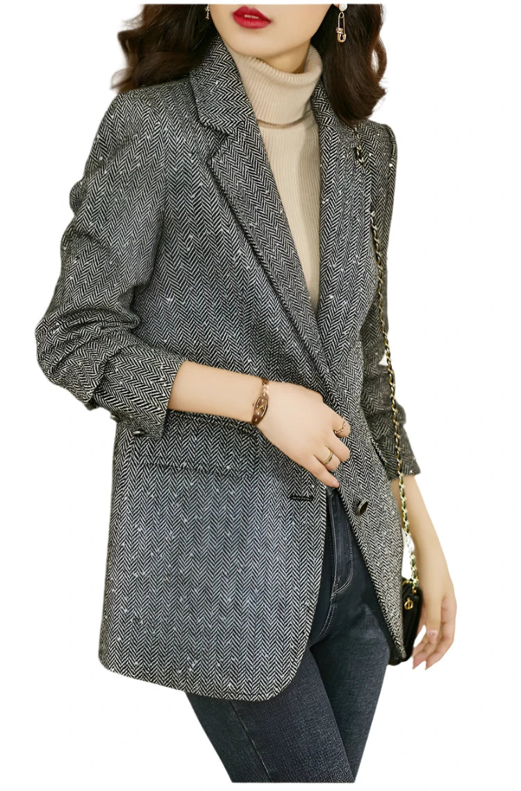 Wool Blend Blazer Women | Vintage Tailored Outerwear