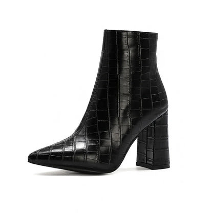 Women Plush Cowgirl Boots | Leather Ankle Boots | Chelsea Boots | Cossacks | Pointy Toe Wedge Heel Black