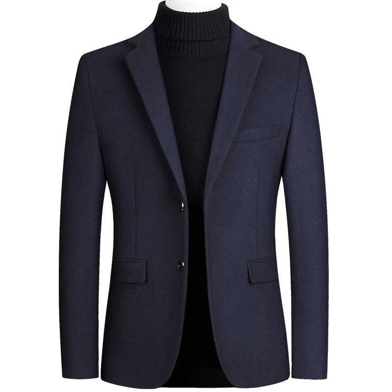 Wool Blazer Men | Business Casual Winter Wedding Suit Coat Navy