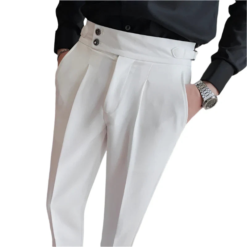 Men High Waisted Vintage Pants | Men Old Money Formal Pants | Formal Office Suit Pants White