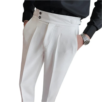 Men High Waisted Vintage Pants | Men Old Money Formal Pants | Formal Office Suit Pants White