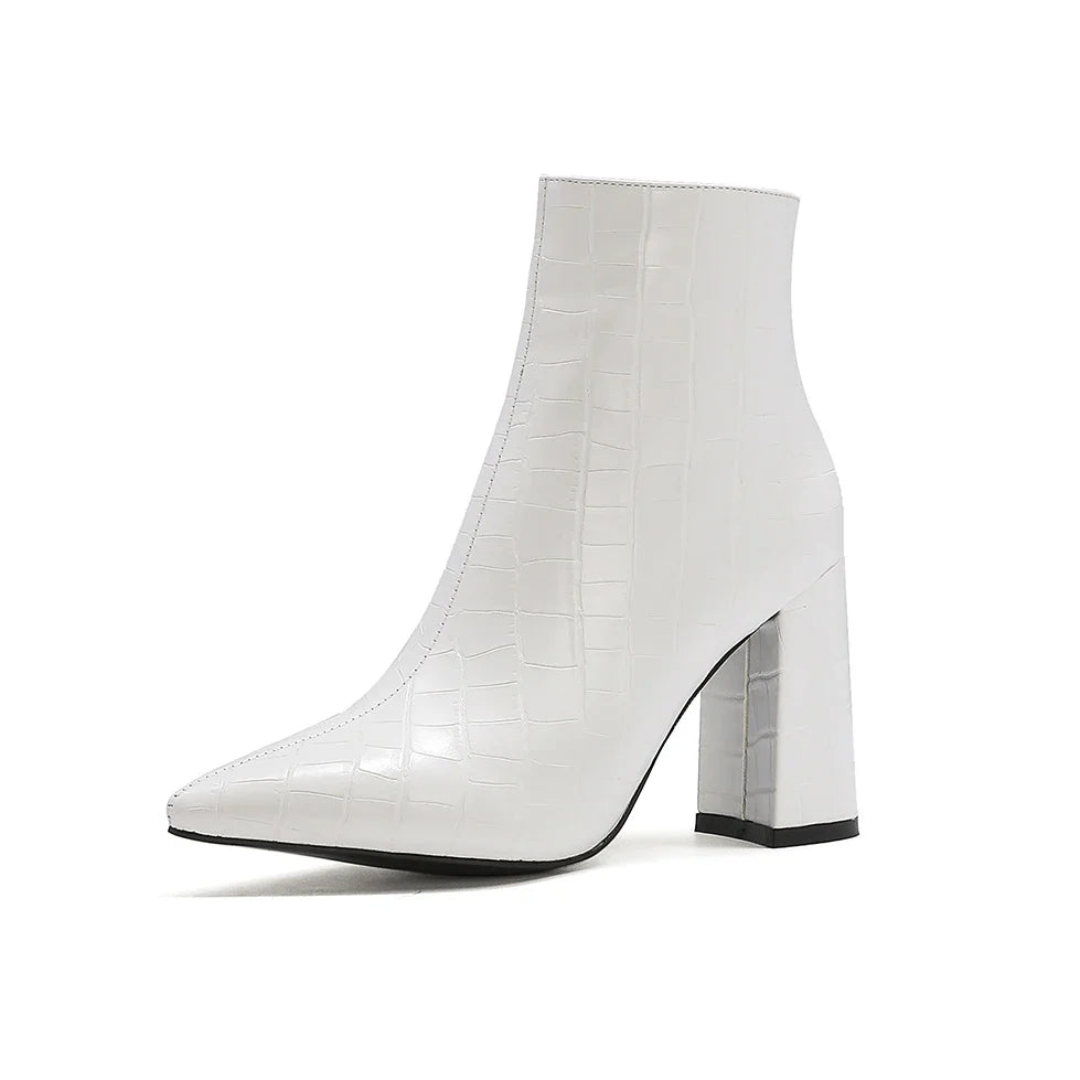 Women Plush Cowgirl Boots | Leather Ankle Boots | Chelsea Boots | Cossacks | Pointy Toe Wedge Heel White