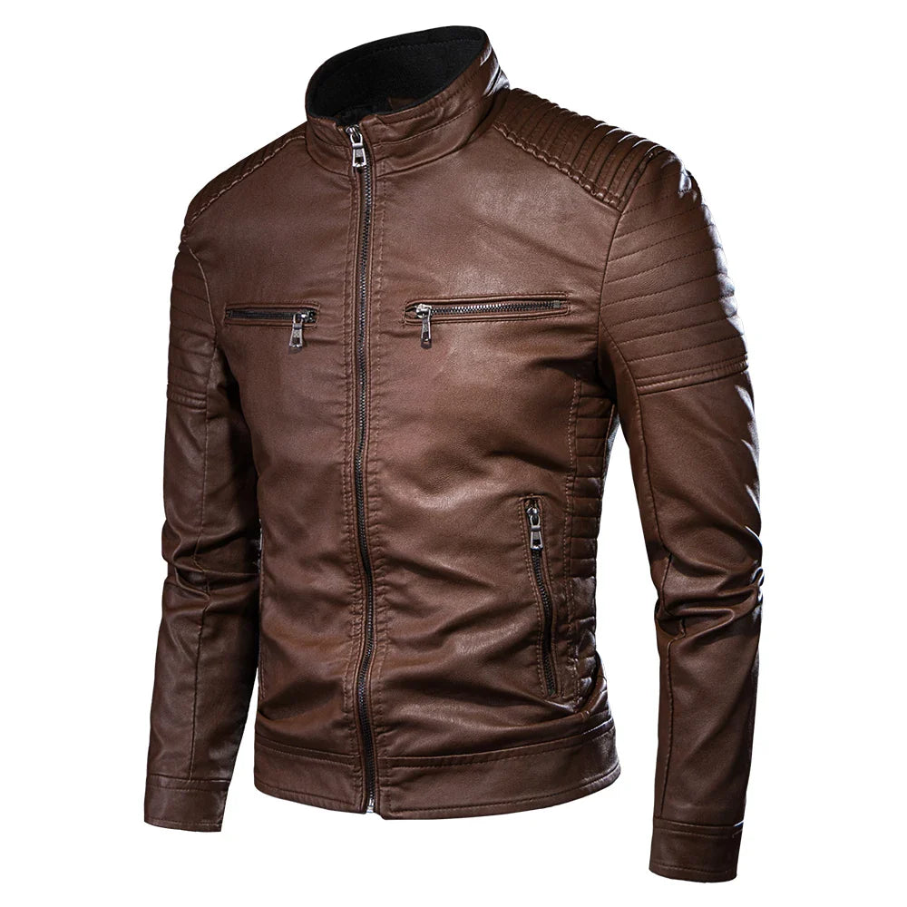 Men Casual Vintage Leather Jacket | Motor Biker Pocket Jacket