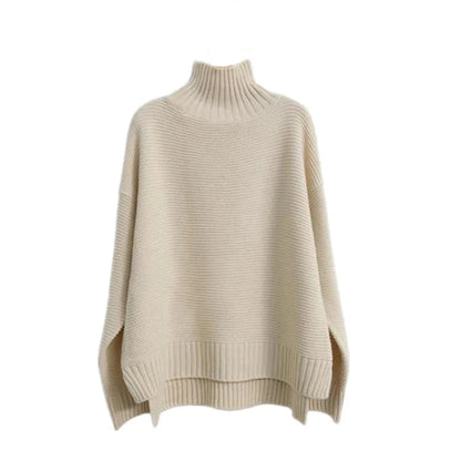 Women Cashmere Sweater | High Neck Thick Wool Pullover Beige